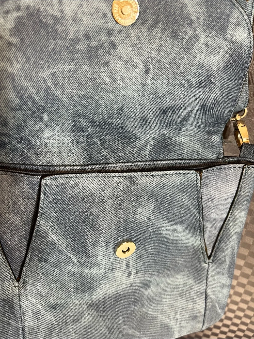 STEVE MADDEN Denim Blue Crossbody Flap Purse Bag Faux Leather Metallic Studs